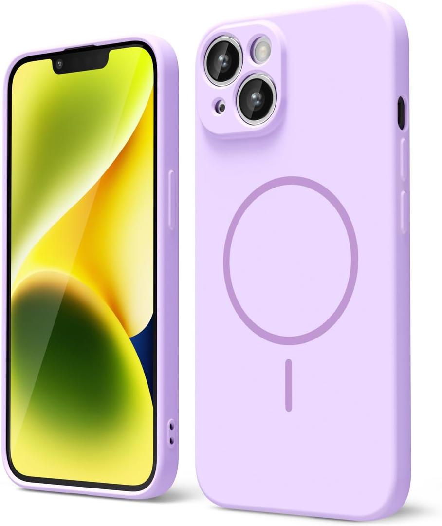 oakxco for iPhone 13 iPhone 14 Case Silicone Mag Safe, Magnetic Slim Thin Phone Case Compatible with Magsafe, Women Girls Cute Girly Aesthetic Soft Rubber Gel Safecase with Camera Cover, Lilac