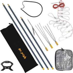 Dr.Fish Spearfishing Kit 6'5" Fiberglass 3-Piece Hawaiian Sling Pole Spear Paralyzer 3 Tips Set Stainless Steel Fishing Stringer Harpoon Travel Bag