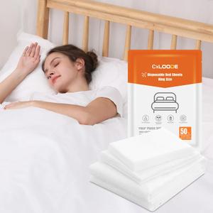 Disposable Bed Sheets Fitted Sheet King Size, Disposable Travel Sheet for Hotel with Quilt Cover and Pillowcase, Disposable Bedding Travel Bedding Disposable Sheets for Travel Hotel Hospital (King (1 Pack))