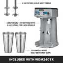 Waring Commercial WDM240TX Heavy-Duty Double Spindle Drink Mixer, Each Spindle Has Independent 1hp Motor, with Countdown Timer, Digital Display, Automatic Start/Stop, 120V, 5-15 Phase Plug, Silver