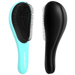 Glide Thru Detangling Hair Brush  Aussumy 2 Pack Tangle-Free Hairbrushes for Wet or Dry Hair  Gentle Detangler for Curly Straight Thick Thin Natural Hair  For Adults Teens & Kids  Travel Friendly (Green+Black)