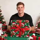 WRAPAHOLIC Football Christmas Wrapping Paper - Mini Roll - 17 Inch x 16.5 Feet - Snowflakes and Santa Hat Football Wrapping Paper for Christmas, Sport Party, Holiday, Party Celebration