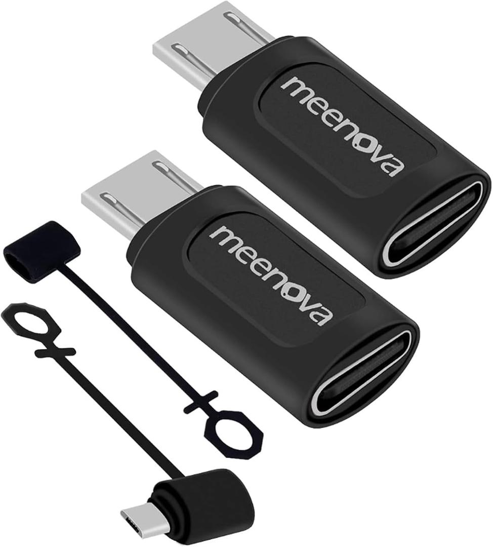[2 Pack] USB-C Female to MicroUSB Male Charging Adapter,USB C to Micro Rubber Holder Silicone Case Compatible with Power Bank, Micro USB Device, Samsung S6 Edge, Note5, Nexus10, eMarker PD Cord
