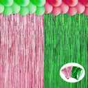 Tingjoo 4 Pack 3.28 x 6.56 ft Streamers Backdrop Party Decoration Witch Party Decor Metal Foil Fringe Curtains Backdrop Tinsel Foil Fringe Curtains Streamer for Witch Decor(Green and Pink)