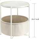 danpinera Round Side Table with Fabric Storage Basket, Metal Side Table Small Bedside Nightstand with Removable Tray Top for Living Room, Bedroom, Nursery, Laundry, White, 17.71"D x 17.71"W x 20.4"H