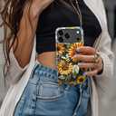 for iPhone 17 Pro Max Case - Wireless Charging Compatible - Dual-Layer Hard Shell + Silicone Cover - Shockproof Protective Phone Case with Stylish Designs for Women - Retro Sunflowers