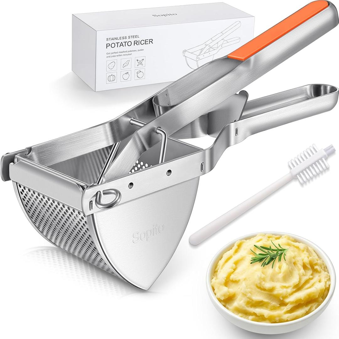 Potato Ricer, Sopito Stainless Steel Potato Masher for Commercial and Home Use, Orange