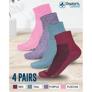 Doctor's Select Diabetic Ankle Socks with Grippers for Men and Women - 4 Pair 1/4 Length Neuropathy Socks for Women (Medium)