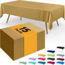 Smiry Disposable Table Cloth - 15 Pack, 54 x 108 Inch Waterproof Rectangle Tablecloths for Parties, Decorative Plastic Table Cover, Leakproof & Sturdy, Gold