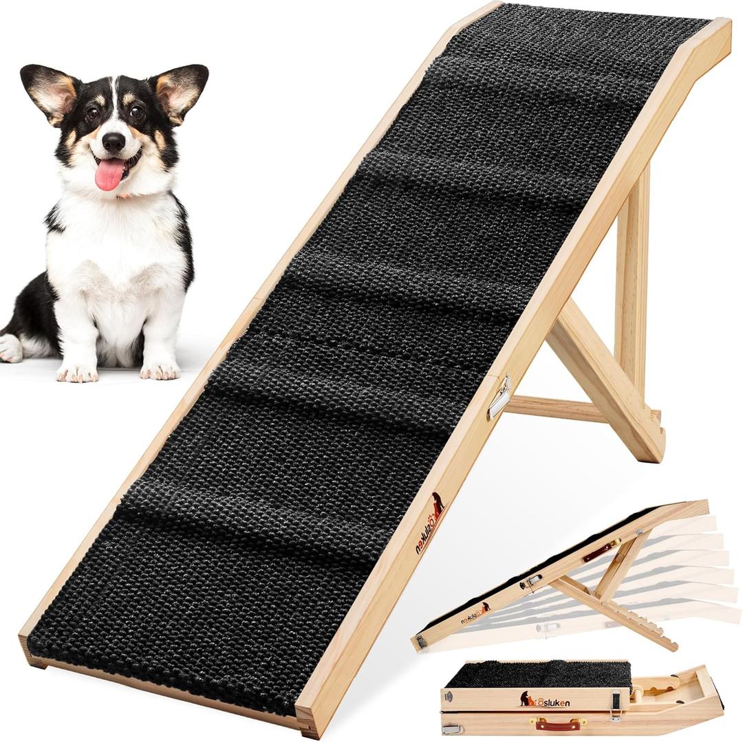 Dog Ramp for Couch, 49" Long Foldable Pet Ramp for Small Large Dogs, Dog Ramps for Bed, High Traction with Platform 6 Adjustable Heights 18" to 21.5" Up to 220LBS, Black (49"X 17inch)
