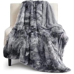 Bedsure GentleSoft Fuzzy Faux Fur Sherpa Fleece Blanket Twin Size, Plush Thick Warm Twin Blanket for Bed, College Dorm Essentials Gifts for Girls Boys, Tie Dye Grey Decor for Winter, 60x80