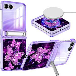 Hekodonk for Galaxy Z Flip 7 Case,[Compatible with MagSafe][Glow in The Dark][Front Screen Protector][Stand][Hinge Protection],Slim Fit for Women Girls for Samsung Galaxy Z Flip 7,All Purple