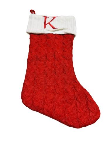 Christmas Stockings with Initials,20 Inches Large Knit Embroidered Letter Green White Christmas Stocking,Monogram Christmas Stocking for Famliy Holiday and Xmas Tree Fireplace (Letter K)