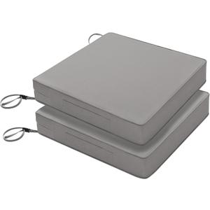 Favoyard Patio Chair Cushions 24 x 24 x 4 Inch Waterproof Outdoor Seat Cushions for Patio Furniture 3-Year Color Fastness Garden Sofa Couch Chair Pads with Handle & Adjustable Straps Set of 2, Grey