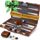 Large Backgammon Sets for Adults - Classic Board Games for 2 Players Adults and Kids - Premium Backgammon Set 15 inch Board and 32 Backgammon Pieces in Quality PU Leather Case - Gift for Man