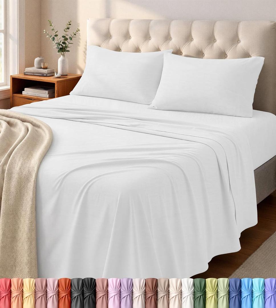Utopia Bedding Queen Sheet Set - Heavy-Duty Jersey Knit 4-Piece - Soft, Durable Cotton for Home, Hospitality, and Healthcare (White)