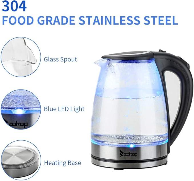 1.8L Electric Glass Tea Kettle,Fast Boil Electric Water Kettle,Hot Water Boiler & Tea Heater,with LED Lights,Auto Shut & Boil-Dry Protection,Electric Kettles for Boiling Water, Coffee (Sliver)