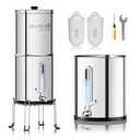 Purewell Upgraded 6-Stage 0.01m Ultra-Filtration Gravity Water Filter System with Water Level Window, 304 Stainless Steel Countertop System with 2 Filters and Stand, Reduce 99% Chlorine, BO-2.25G