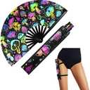 FairySandy Large Rave Fan UV Glow Hand Fan with Holster for Men/women, Disco Party Favor for Edm Music Festival Club Rave Accessories(Reflective Mushroom) Don't Have Cover