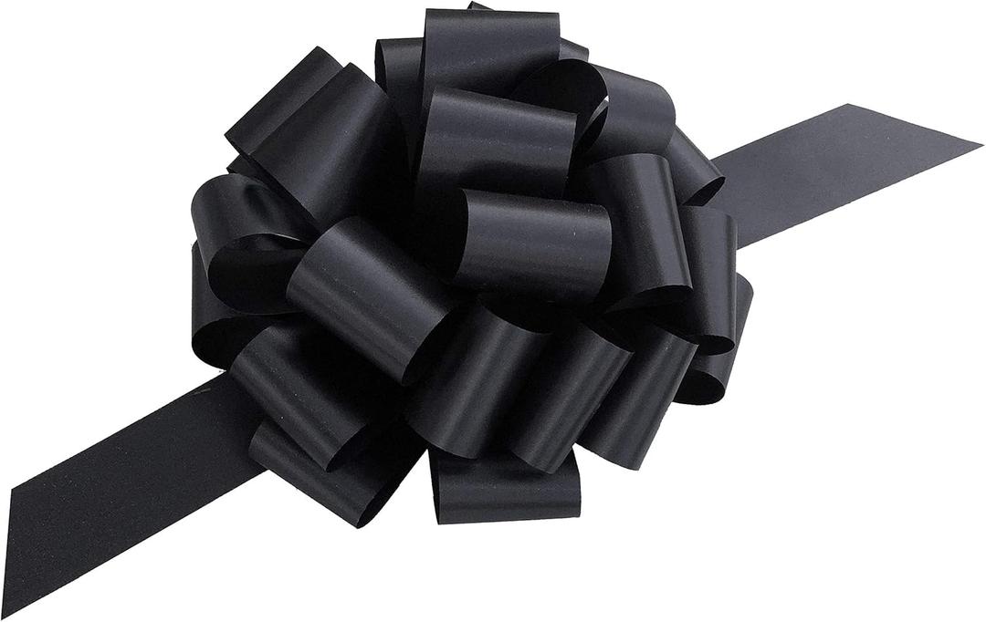 Large Black Ribbon Pull Bows - 9" Wide, Set of 6, Halloween Decor, Christmas, Funeral, Mourning, Fundraiser, Reception, Anniversary, Decoration, School, Office