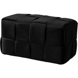 Cmishe Ottoman Foot Rest Soft and Comfortable Ottoman Square Corduroy Woven Design Sofa Stool (Black-L)
