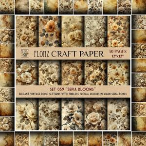 Scrapbook Paper (30 pages 12"x12") Sepia Blooms: Elegant Vintage Rose Patterns with Timeless Floral Designs in Warm Sepia Tones FLONZ Vintage Styled Double Sided Paper Pad for Craft Cardmaking