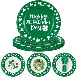 Yungyan 6 Pcs St Patricks Day Plastic Charger Plates 13 Inch St Patricks Day Round Resuable Charger Plates Large Shamrock Plate for Holiday Party Decorations Dinner Tableware Supplies