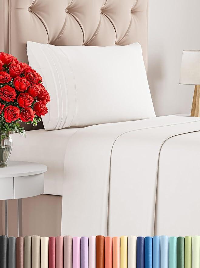 Twin Size 3 Piece Sheet Set - Comfy Breathable & Cooling Bed Sheets Set - Hotel Luxury Bedding for Women, Men, Kids, Teens, Boys & Girls - Deep Pockets, Ultra-Soft, Wrinkle Free - Oeko-Tex - 
Antique White