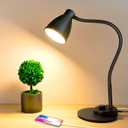 BOHON LED Desk Lamp with USB Charging Port 3 Color Modes Dimmable Reading Light Intelligent Induction Auto Dimming Task Lamp Neck Flexible Table Lamp for Bedside Office, AC Adapter Include