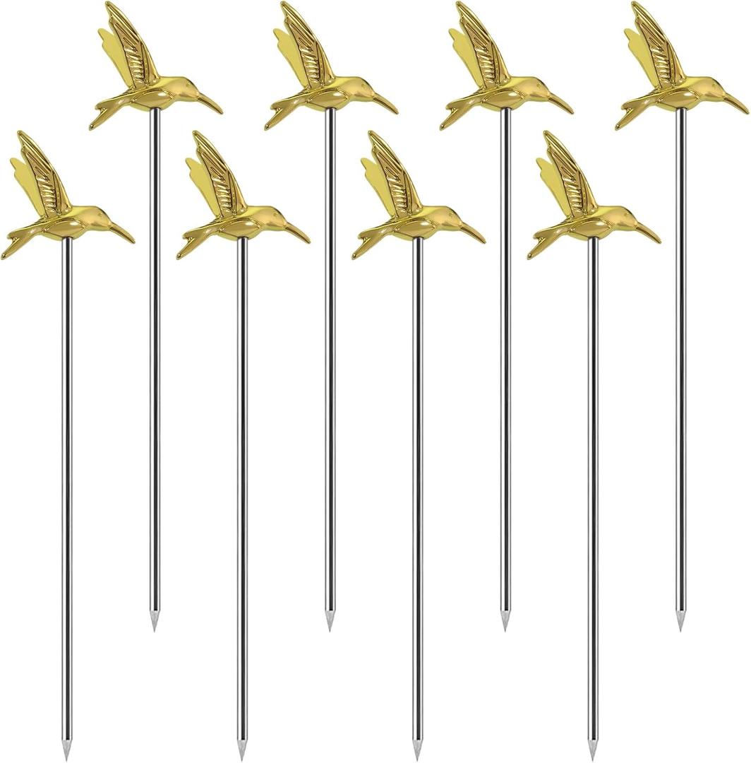 Cocktail Picks Stick, Cocktail Toothpicks Stainless Steel Martini Olive Picks for Bar Barbecue Fruit, Bloody Mary Drink Sticks (8pcs,Gold Bird)