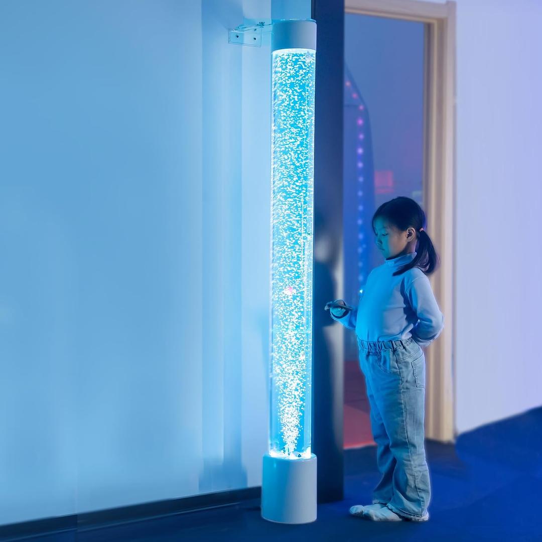 Super Large Sensory Fish Bubble Tube Lamp with Remote & Adjustable Wall Bracket 8 Color Changing Night Light Effects, Wall-Mountable Aquarium Column for Kids, Adults (6FT)
