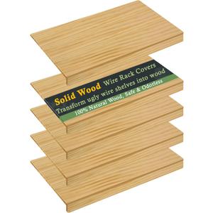 Solid Wood Shelf Covers for Wire Shelving, Wire Rack Covers for Pantry Shelves, Tool-Free & Snap-On (5pcs, 36" W x 16" D)