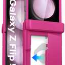 ASAFCASE for Samsung Galaxy Z Flip 5 Case with Card Holder (3 Cards) & Hinge Protection & Outer Screen Protector, Shockproof Rugged Phone Protective Cover Wallet Case for Galaxy Z Flip 5, Hot Pink