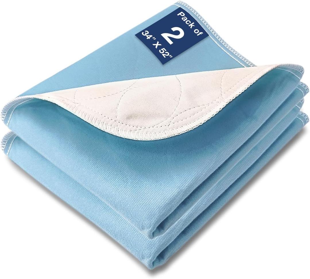 Bed Pads Washable Waterproof, 52" x 34" (2 Pack) Incontinence Bed Pads, Waterproof Mattress Protector & Washable Pee Pads, Perfect for Kids, Adults, The Elderly and Pets (Dark Blue)
