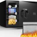 Small Safe Box, Fingerprint Home Safe for Money, Money Safe with Fireproof Waterproof Bag, 0.8 Cubic Biometric Small Fireproof Safe for Home