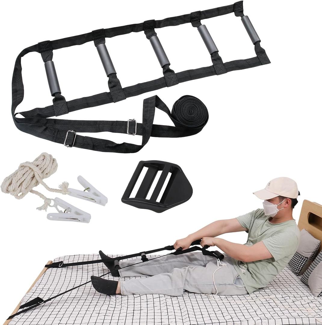 ZUEXT Bed Ladder Assist 160 Inch, Black Pull Up Assist Device w/ 5 Handles Grips, Adjustable Rope Ladder Straps, Sit Up Handle Helper for Elderly Seniors Adults Pregnant Injury Handicapped Patients