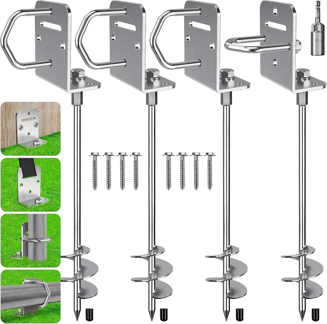 Insaga 18''/24''/30" Ground Anchors Screw in– 12mm Solid Carbon Steel Trampoline Anchors Heavy Duty Earth Anchor L Bracket for Swing Set, Shed, Mobile Home, Carport, Swingset, Full-Welded 2.8" Helix, 30''-4Pack