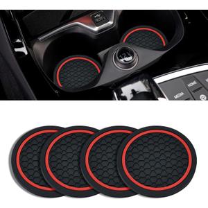 4PCS Car Cup Holder Coasters, 2.75 Inch Non-Slip Insert Cup Holder Pad, Dustproof Automotive Interior Accessories Mat, Universal for Trucks, Vehicles, RVs and More (Black/Red)