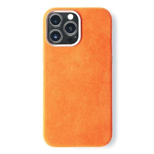 ALTRAALMA for Alcantara Full-Wrap Phone Case for iPhone 13 Series, Compatible with Mag-Safe Wireless Charging, Handmade Full-Wrap Italian Synthetic Suede Cover (for iPhone 13 Pro, Orange)