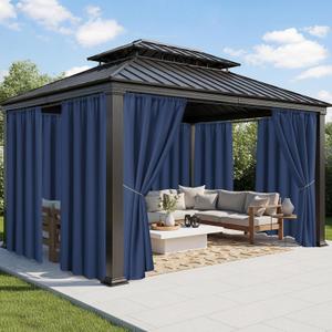 Outdoor Curtains for Patio Waterproof - 8 Panels Weatherproof Privacy Outside Curtains with Rod Pocket for Pergola, Gazebo, Porch, Cabana, Balcony, 54 x 84 Inch, Navy