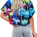 Cropped Hawaiian Shirts for Women Hawaii Tropical Button Down Tops Floral Tropic Print Summer Beach Outfits (S)