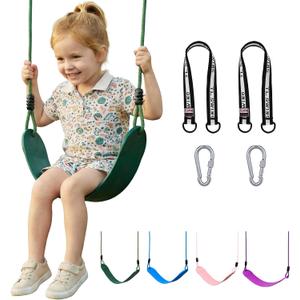 HeyZoo Heavy Duty Kids Swing Seat with 79" Adjustable Rope, 330 lbs Capacity Swing Set Accessories Replacement with 2 Carabiners and 2 Extra Hanging Straps, Outdoor Playground Gifts, Green 1 Pack