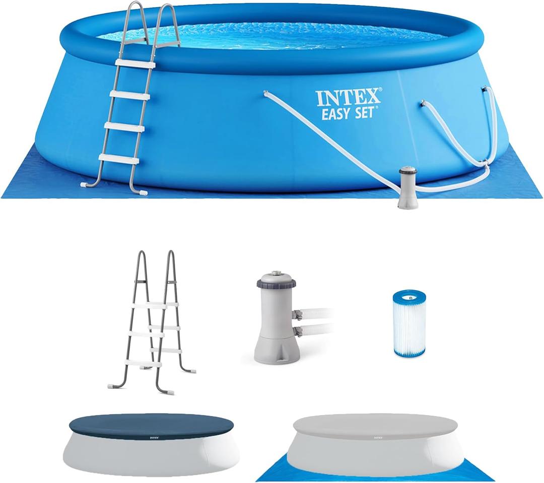 Intex 28167EH Easy Set Inflatable Swimming Pool Set: 15ft x 48in  Includes 1000 GPH Cartridge Filter Pump  Removable Ladder  Pool Cover  Ground Intex 28167EH Easy Set Inflatable Swimming Pool Set: 15ft x 48in  Includes 1000 GPH Cartridge Filter Pump  Removable Ladder  Pool Cover  Ground