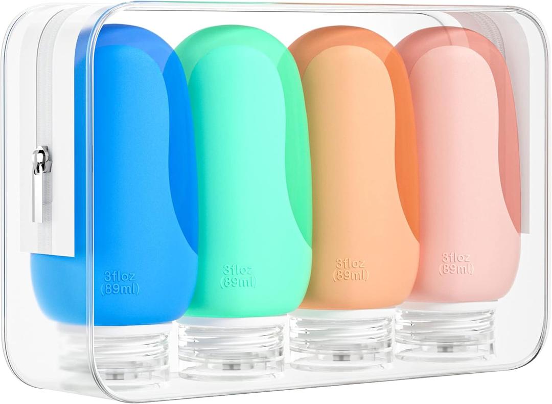 Morfone Travel Bottles Set for Toiletries, Tsa Approved Travel Size Containers BPA Free Leak Proof Refillable Liquid Silicone Squeezable Travel Accessories for Shampoo Conditioner Lotion (4Pack 3oz) (Yellow)