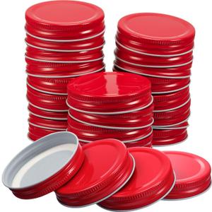 Chuangdi 30 Packs Mason Jar Lids Bulk Regular Mouth Canning Lids Leak Proof Secure Mason Storage Solid Caps(Red)