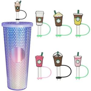 KEUYE Straw Cover Compatible With Starbucks Cup, 7Pcs Reusable Drinking Straw Cover, Splash Proof Straw Cover Cap, Straw Covers Cap for Tumbles, Cups Accessories (7-8MM-7PCS)