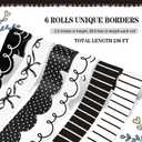 236 Feet Back to School Bulletin Board Borders Set, Black and White Scalloped Classroom Decorations, Bow and Polka Dots Rolled Border Trims for School Teacher Supplies, Classroom Wall Decals