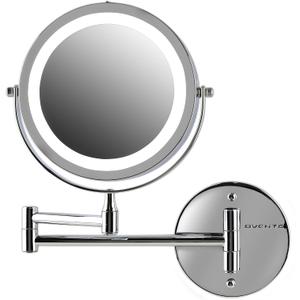 OVENTE Wall Mounted Lighted Makeup Mirror, 7" Double Sided 1X/7X Magnifying Vanity Mirror for Bathroom with LED Lights, Cordless, 360 Rotation and 13" Extendable Arm, Polished Chrome MFW70CH1X7X