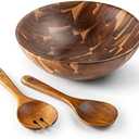 BF BILL.F SINCE 1983 Wooden Salad Bowl 12'' Acacia Wood Salad Bowls Set Large Salad Serving Bowl for Fruits Mixing Bowl with Servers-3-Piece Big Salad Bowl Set