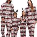VNVNE Matching Christmas Onesie Pajamas for Family/Couples/Women/Men, Xmas Holiday Reindeer Striped Adults Pjs Sleepwear (6-8 Years)